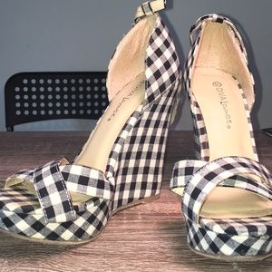 Black and white plaid gingham platform sandals